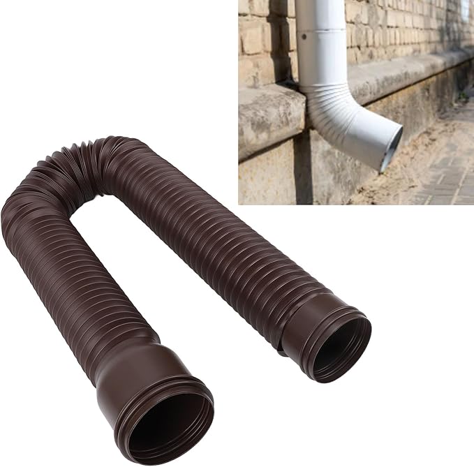 Tyenaza Rain Gutter Downspout Extension, Drainage Pipe, Flexible PE Extendable Drain Away Extender for Outdoor Villa Round (Brown)