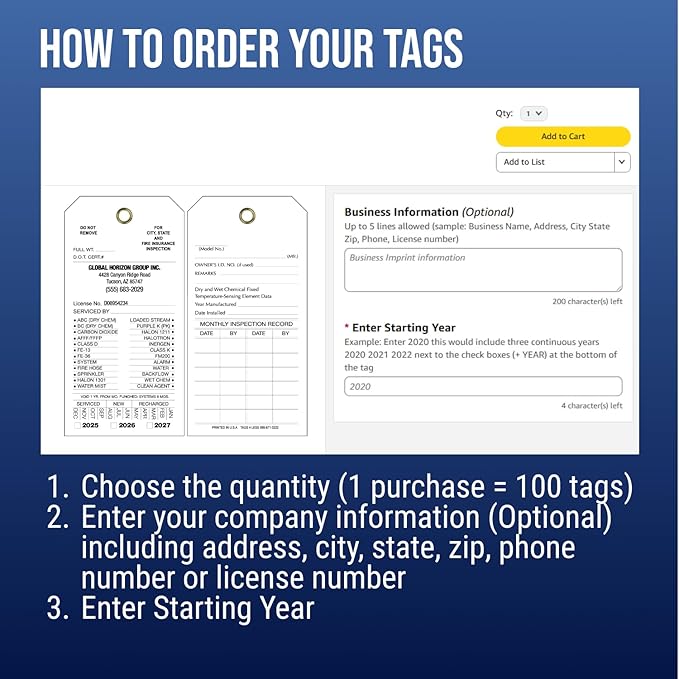 Tags 4 Less Custom Fire Extinguisher Tags – Preventative Maintenance Labels for Monthly Inspections, Alternative to Safety Sticker for Easy Record-Keeping – Pack of 100 (White, Vinyl Plastic)