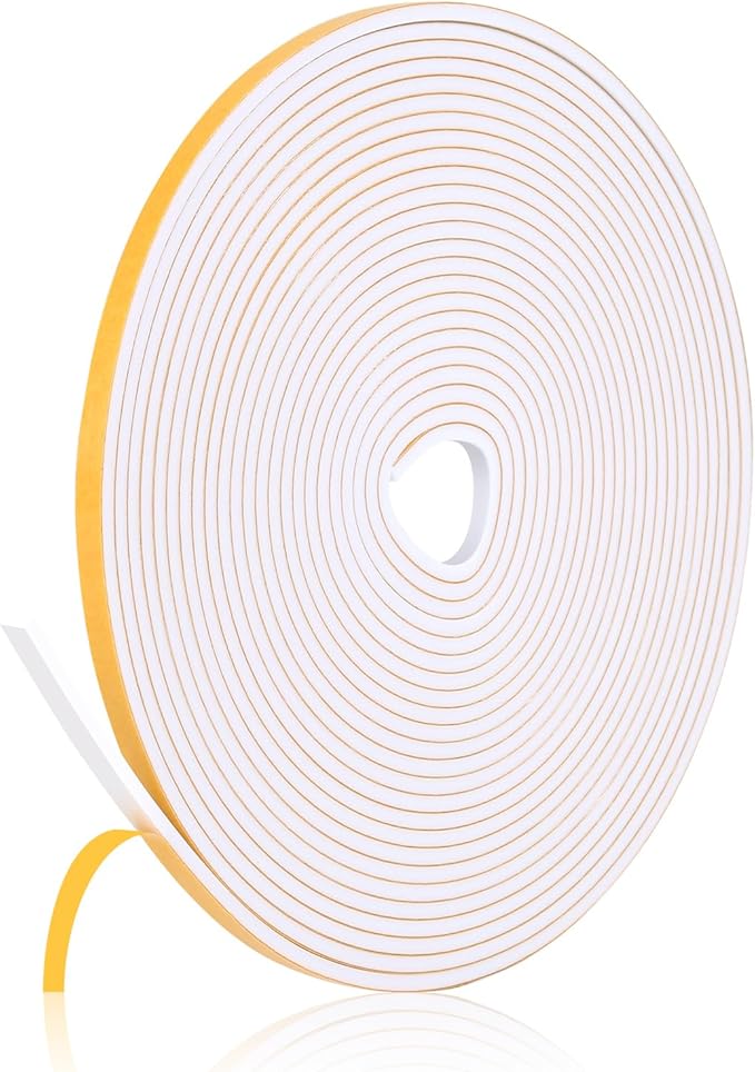 26Feet Weather Stripping Seal (1/4 Inch X 1/8 Inch) for Door Window, High Density Foam Tape, Soundproofing, Insulation Strip, Door Sealers for Door Frame- White