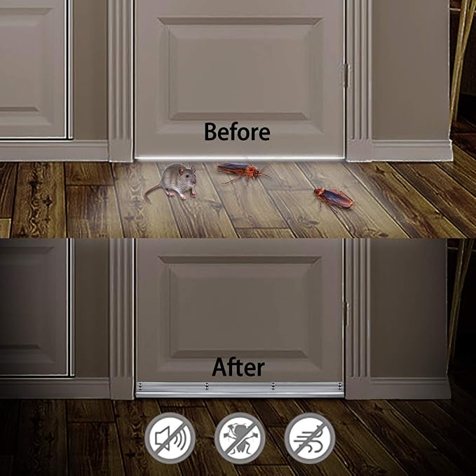 Metal Door Draft Stopper Bottom Mice Seal Strip Noise Blocker, Aluminium Mouse Sweep 2" W x 36" L, Silver