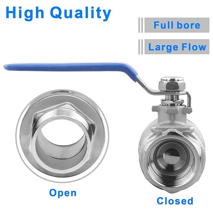 DERNORD 2 Pack Full Port Ball Valve 1-1/2 Inch - Male x Female Stainless Steel 304 Heavy Duty for Water, Oil, and Gas, 1000WOG