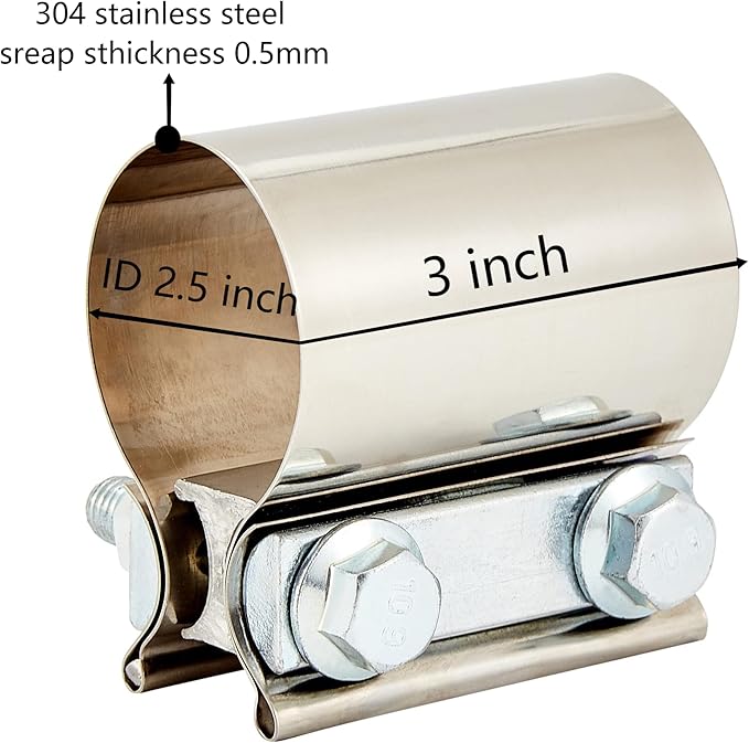 Butt Joint Band Clamps,Exhaust Muffler Clamp Exhaust Pipe Clamps Sleeve Stainless Steel (4, 2.5'')