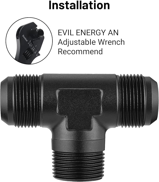 EVIL ENERGY 16AN Tee Male Flare to 1 NPT on Side Branch T Fitting Adapter Aluminum Black
