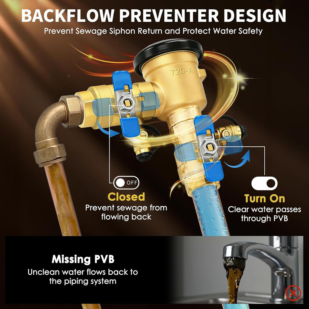 【UPC® Certified】1" Pressure Vacuum Breaker Assembly, Metal Top Cover, Thickened Brass Backflow Preventer Valve, Anti-Siphon Valves for Irrigation and Outdoor Sprinkler Systems, MAX 400PSI