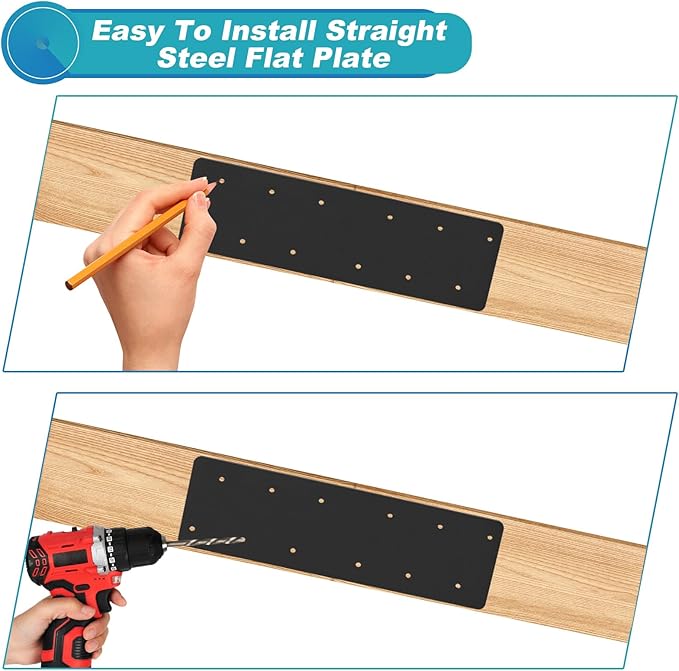 4 Pcs 15.7"x5"Straight Steel Flat Plate,Heavy Duty Mending Plate With Black Powder-Coated Joining Brackets, I Shape Strap Metal Plate with Fit 6x6,8x8 for Repair House,Furniture,Pavilion,Truss framing