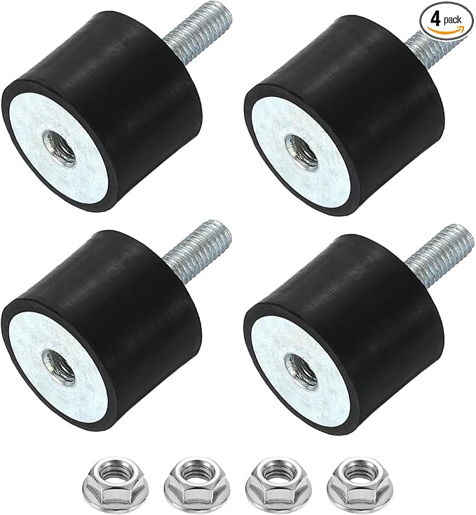 uxcell M6 Rubber Mounts, 4Pcs 24x20mm(DxH) Rubber Cylindrical Anti Vibration Isolator Shock Absorber with Lock Nut for Car Bobbin Generator Air Compressors
