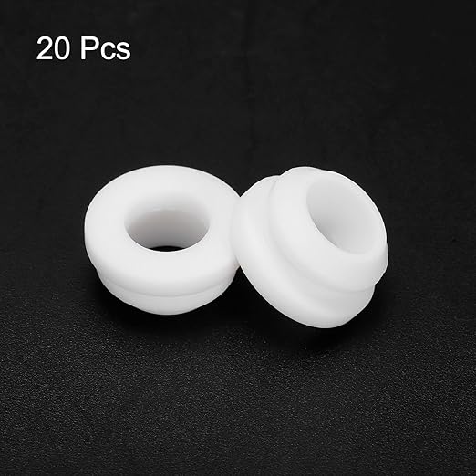 MECCANIXITY 20Pcs Snap Silicone Rubber Grommet Plug Mount Dia 10.5mm ID 7.5mm Narrow Groove Width 2mm Seal Anti-Scratch Sleeves for Electrical Box Cable Pipes White