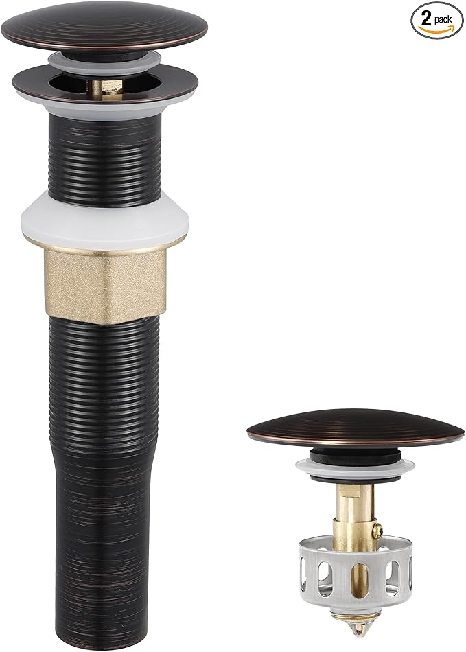 KES Bathroom Sink Drain with Strainer Basket Hair Catcher Anti Clog Pop Up Drain Stopper Vanity Vessel Sink without Overflow, Oil Rubbed Bronze S2013D-ORB