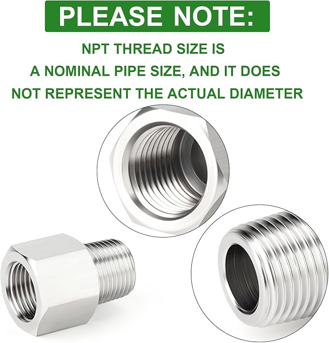 TAISHER 10PCS 304 Stainless Steel Pipe Fitting, Reducer Adapter, 3/8" NPT Male x 3/8" NPT Female