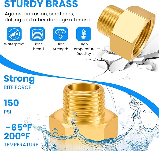 SDTC Tech 4-Pack Brass Pipe Fitting 1/2 NPT Thread Male to 3/4 NPT Thread Female Reducer Adapter, Brass Pipe Extension Connectors