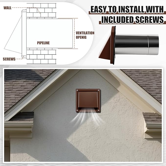 Gisafai 4" Outside Dryer Vent Cover for Exterior Walls Exhaust Vent Cap with Removable Extension Pipe Stainless Steel Hood Cushioned Non Return Flap with Sealing Gasket Grille Screen