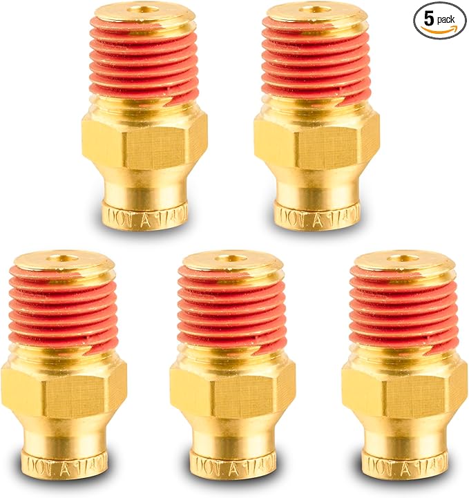 1/4" DOT Air Fittings,DOT Brass Push to Connect Fitting, Air Brake Line Fittings Connector - Male Straight 1/4" Tube OD x 3/8" NPT for Trucks Trailers Use and Air System (5PCS)