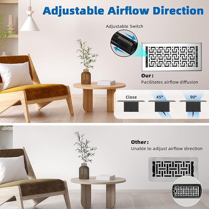 Floor Register 6x14-6 Pack Floor Vent Covers Heavy Duty Walkable Steel Floor Vents Adjustable Decorative Vent Covers for Home Floor Sidewall Office or Ceiling Vent