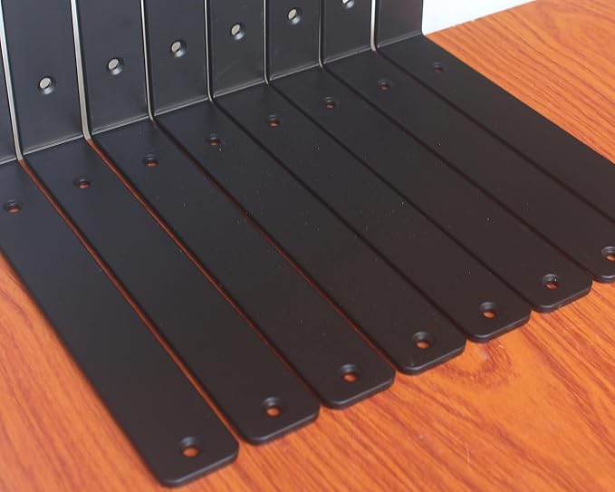16 Pack - L 10" x H 6" x W1.5, 5mm Thick Black L Shelf Bracket, Iron Shelf Brackets, Metal Shelf Brackets, Floating Shelf, Shelf Supports with Screws