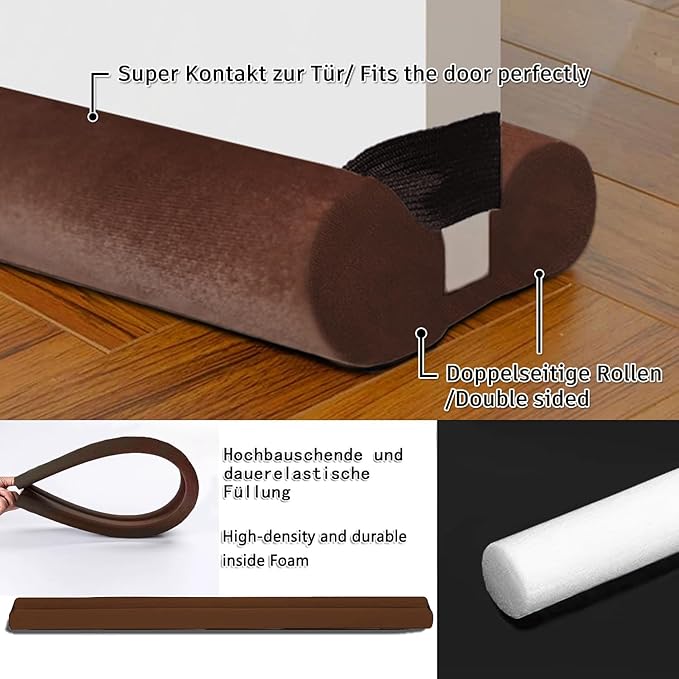 Door Draft Stopper for Doors 29-35" No Adhesive Draft Stopper for Bottom of Door Draught Excluder Under Door Wind Blocker Reduce Noise Draught Excluder Sweep Sound Proof(Brown)