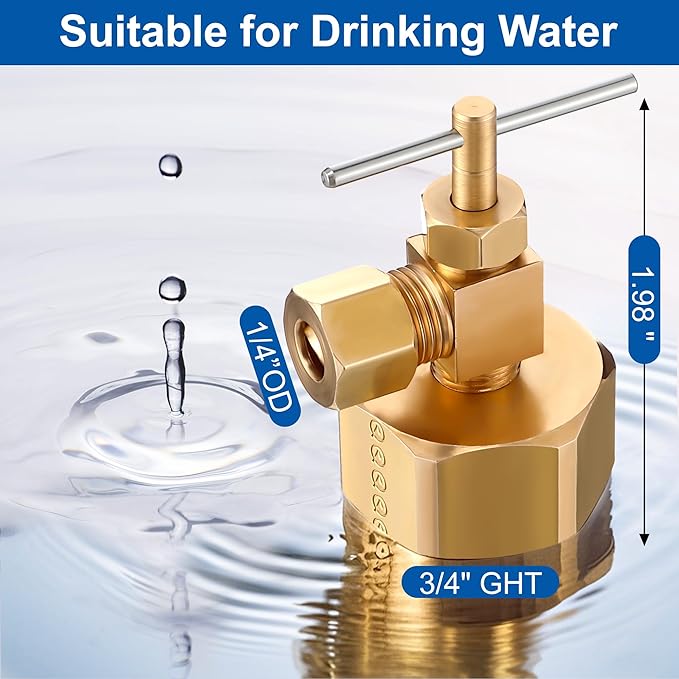 Enhon 3/4 Female Garden Hose Thread by 1/4 Compression Needle Valve Brass Adapter, Brass Adapter with Washer and PTFE Thread Seal Tape, Water Hose Tool for Swamp Cooler Ice Maker