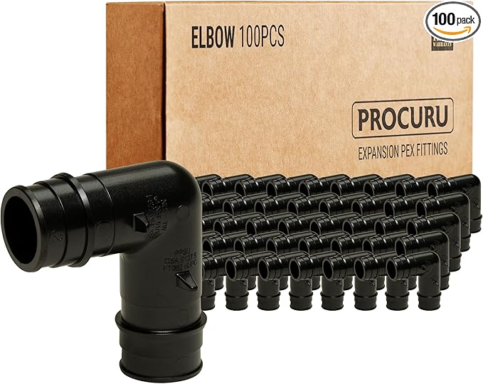 [100-Pack] PROCURU 1/2-Inch 90-Elbow Expansion PEX-A F1960 Plumbing Fitting, Certified Safe