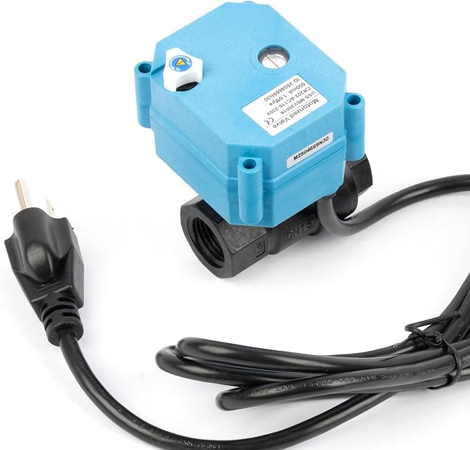 U.S. Solid 1/2” PPE Motorized Ball Valve with US Plug - Plastic Electrical Ball Valve, 2 Wire Auto Return, AC 110~230V, Normally Closed