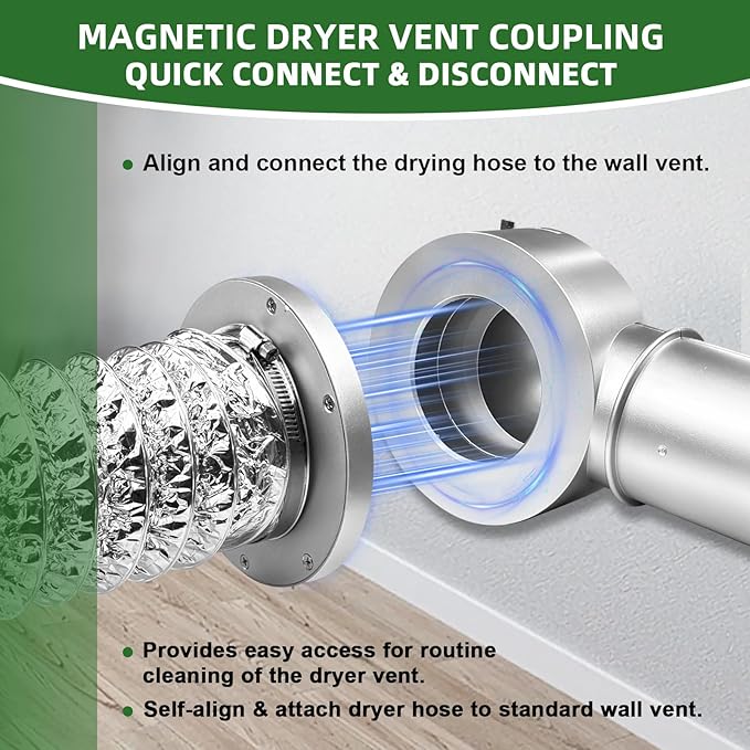 90°Magnetic Dryer Vent Coupling-Quick Connection and Disconnection Strong Magnet Self-Alignment Design Quick-Installation Dryer Magnetic Vent Connector Dryer Vent Connector Kit（Silver）