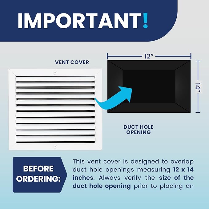 12x14 Inch (Duct Opening) Aluminum 1-Way Air Flow Vent – HVAC Vent Cover for Wall or Ceiling – Quiet HVAC Wall Register with Multi-Shutter Damper – Adjustable Curved Blade - Plastic Seal for Tight Fit