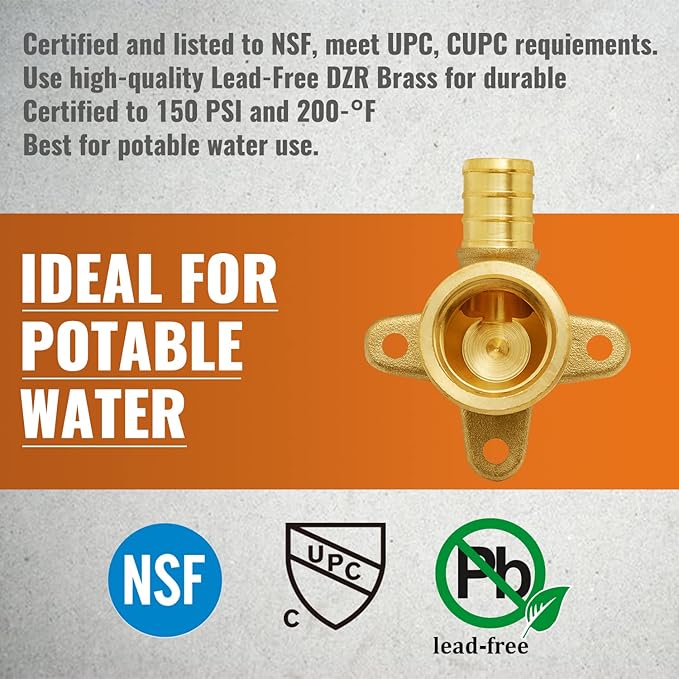 SUNGATOR 2-Pack 1/2" Pex Drop Ear Elbow, No Lead Brass, Pex Fittings 1/2 inch, NSF, UPC Certified