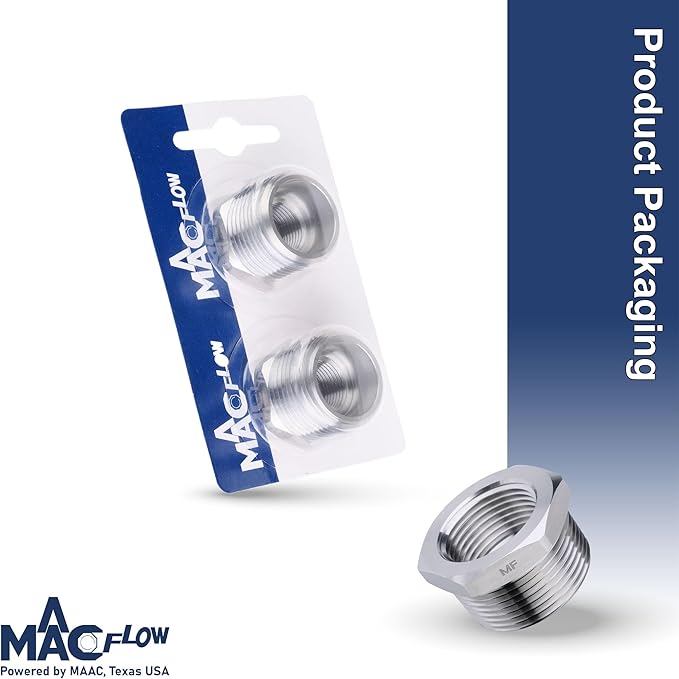 MAACFLOW Stainless Steel 3/4" Male NPT to 3/8" Female NPT Adapter Reducer Hex Bushing (Thread OD 1.02" - ID 0.58") (pack of 2)