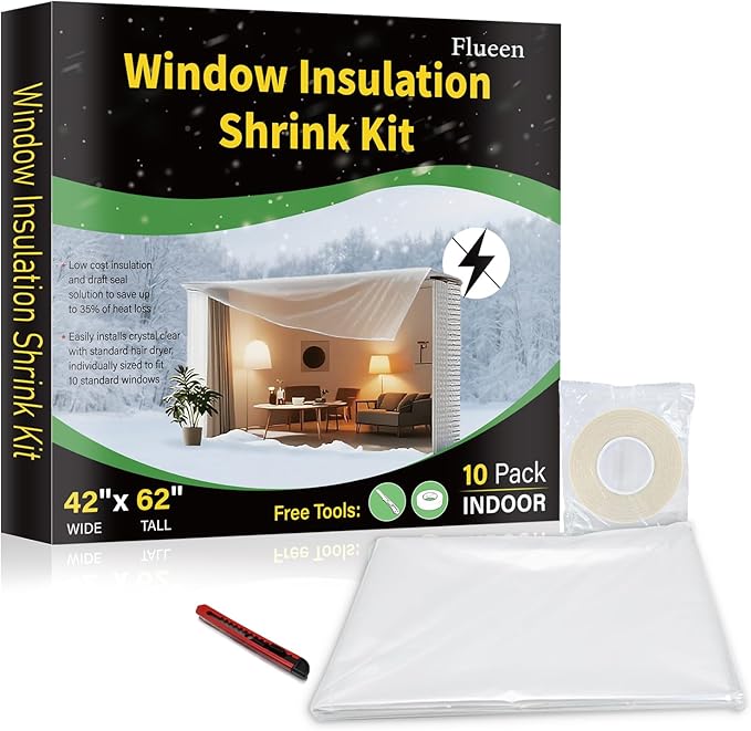 Window Insulation Kit for Winter,Plastic Shrink Film Indoor Thermal Seal to Block Drafts, Cold Air for Windows and Patio Doors，10-Pack（42"W x 62"T）