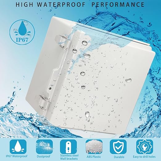 Waterproof Electrical Box with Mounting Plate, IP67 Junction Box Stainless Steel Latch Hinged Grey Cover Project Enclosure with Wall Bracket and 2 Glands 8.3" x 8.3" x 3.9"