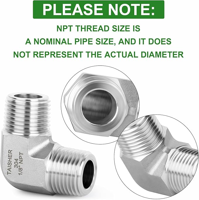 TAISHER 5PCS 304 Stainless Steel 90 Degree Barstock Street Elbow, 1/8" NPT Male Pipe to 1/8" NPT Male 304 Stainless Pipe Fitting