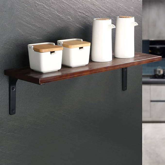 SAYAYO 4 PCS Metal Wall Shelf Bracket, 10 x 8 Inch Heavy Duty Shelf Support Bracket Decorative Joint Angle Bracket, Matte Black