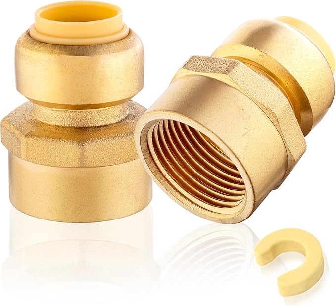 20-Pack HeSun Pushfit Female Adapter, 1" FNPT x 3/4" Push to Connect Plumbing Fittings with Disconnect Clip, Brass Push-fit Fittings for PEX, Copper, CPVC, PE-RT Pipes(PF136-20)