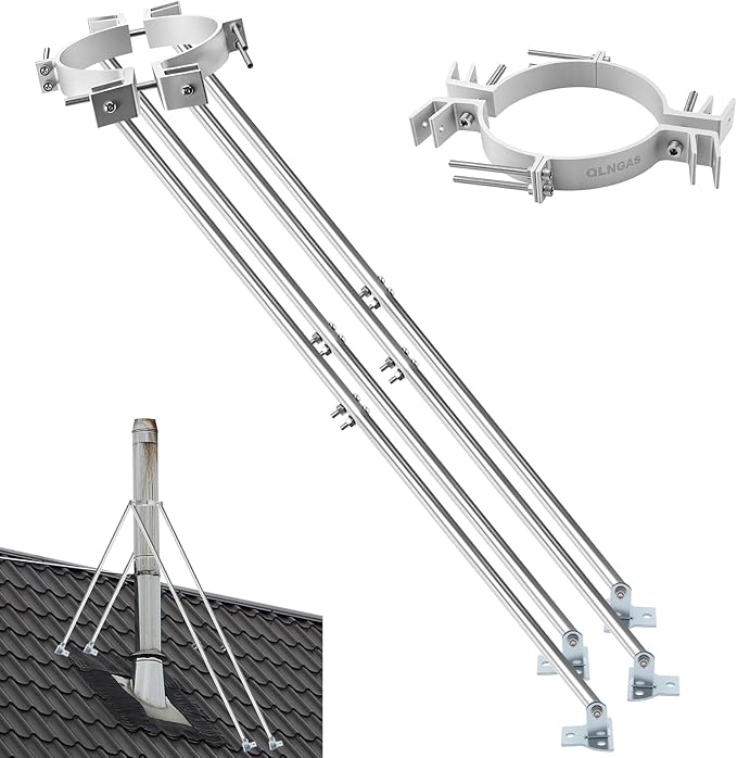 Newly Upgraded Chimney Pipe Support Bracket Kit, Four-Legged Support, Fits 6~8.5 Inch Adjustable Design— Rugged Aluminum and Stainless Steel Materials, Stable Against Wind & Snow