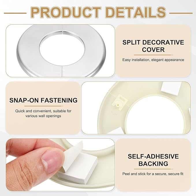 PATIKIL Wall Split Flange 130mm / 5.1" OD, 4 Pcs Round Escutcheon Plate Cover PPR Plumbing Cover Plates with Self-Adhesive Tape for 64mm / 2.5" Dia Water Pipe Faucet, Silver