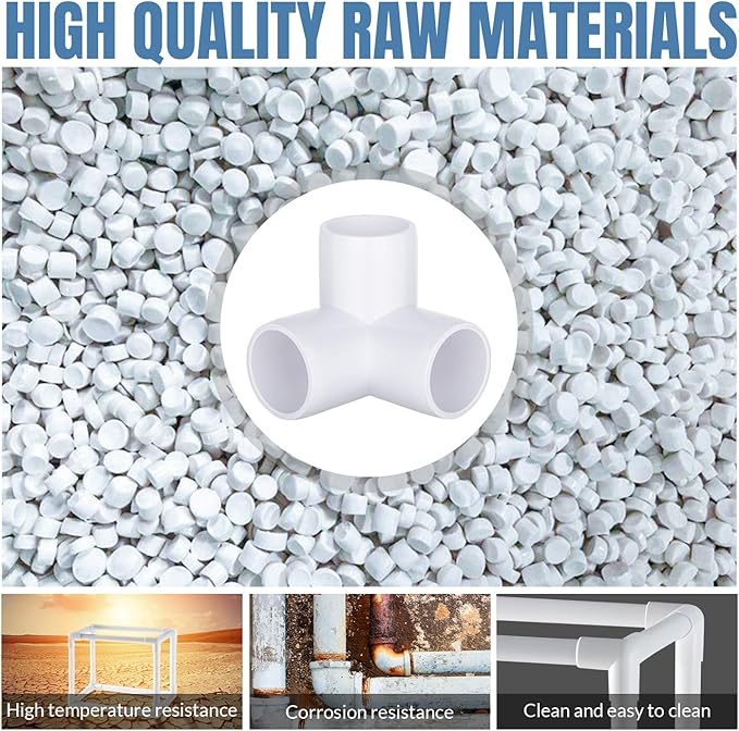 20-Pack 3 Way PVC Fittings 1/2 Inch, Furniture Grade PVC Pipe Connector Elbow for All DIY Structure and Frames