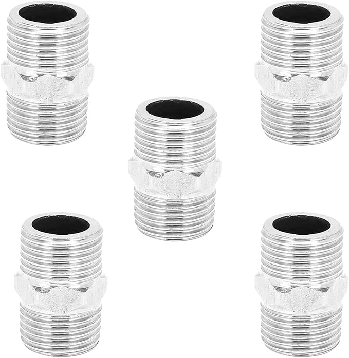 5Pcs 1/2in Male Hex Nipple Pipe Fittings, Stainless Steel 1/2 inch Male Threaded Pipe Fittings Equal Nipples Connectors