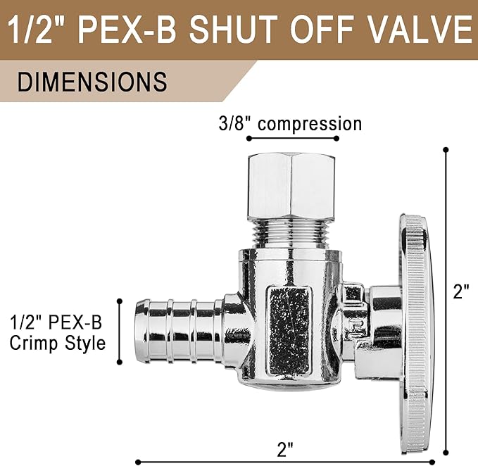 [10 Pieces] Lingmfg Angle Valve Shut Off Valve 1/2" PEX-B Crimp x 3/8" Compression LING-AV38-1/2F1807-A-10