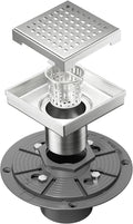 Neodrain 4-Inch Square Shower Drain with Removable Quadrato Pattern Grate, PVC Shower Drain Base and Rubber Gasket for Bathroom Floor Drain, Brushed 304 Stainless Steel, Includes Hair Strainer