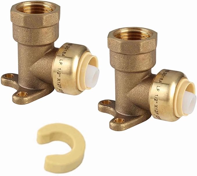 (Pack of 2) EFIELD 1/2" Push Fit x 1/2" Female NPT Drop-ear Elbows Brass Fitting,(PF066-2PCS)