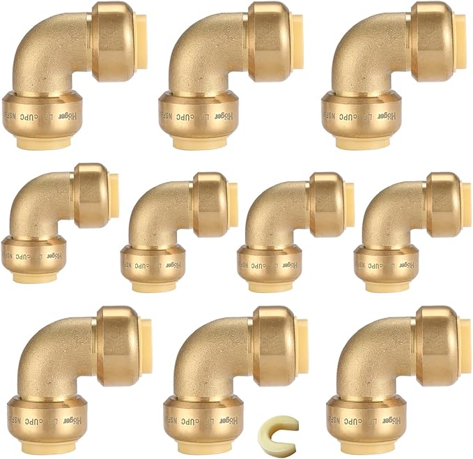 3/4" 90-Degree Pushfit Elbow,10 Pack Push-fit Elbows with 1 Pack Disconnect Clip, Push-to-Connect Plumbing Fittings for PEX, Copper, CPVC