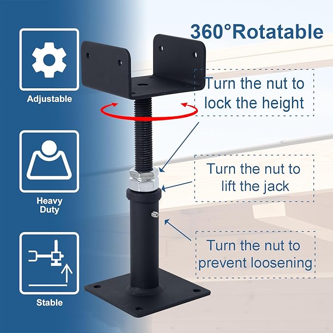 2 Pack U-Shaped Floor Jack, Heavy Duty Adjustable Steel Telepost with U-Head for 4x2, 4x4, 4x6 Joists, 6-9 Inch Adjustment Range, Screw Jack Post for Beam Support & Leveling