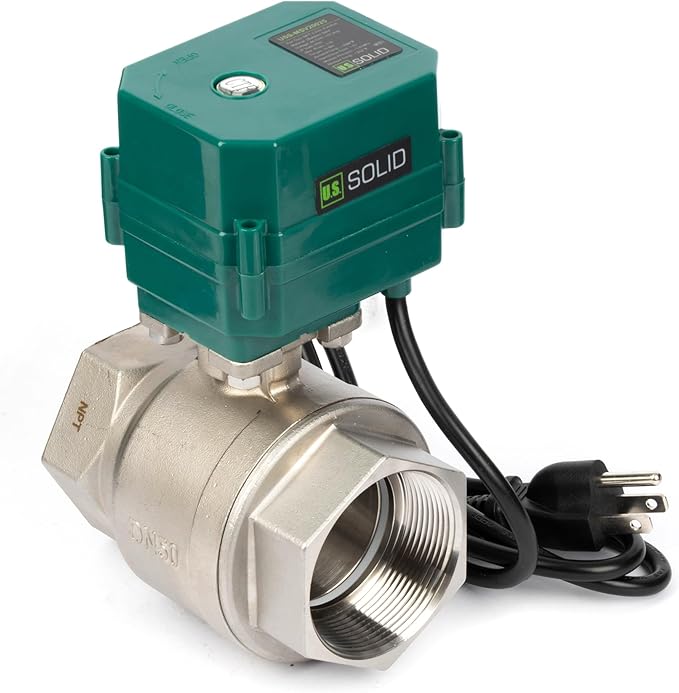 U.S. Solid 2" Motorized Ball Valve with US Plug 110VAC Stainless Steel Electrical Ball Valve,Auto Return, Normally Open