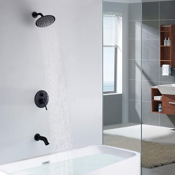 Tub and Shower Faucet Set, Matte Black Shower Faucet Set with Waterfall Tub Spout,SUMERAIN