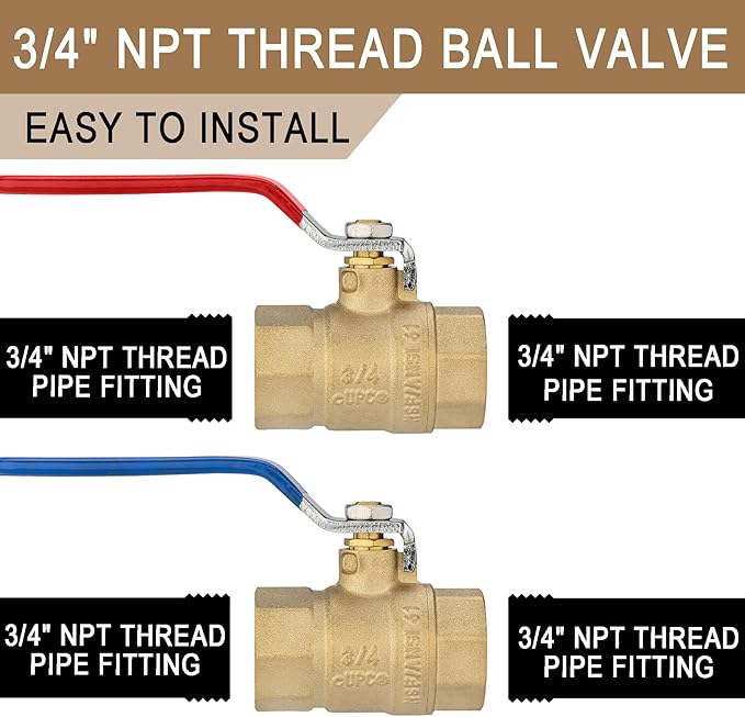 [4 Pieces] Lingmfg 3/4" NPT Thread Ball Valve Shut Off Valve LING-BV1-3/4FNPT-4