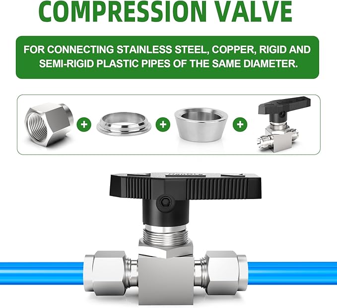 TAISHER 1PCS 316 Stainless Steel Compression Valve, 1/2" Tube OD x 1/2" Tube OD Straight Adapter