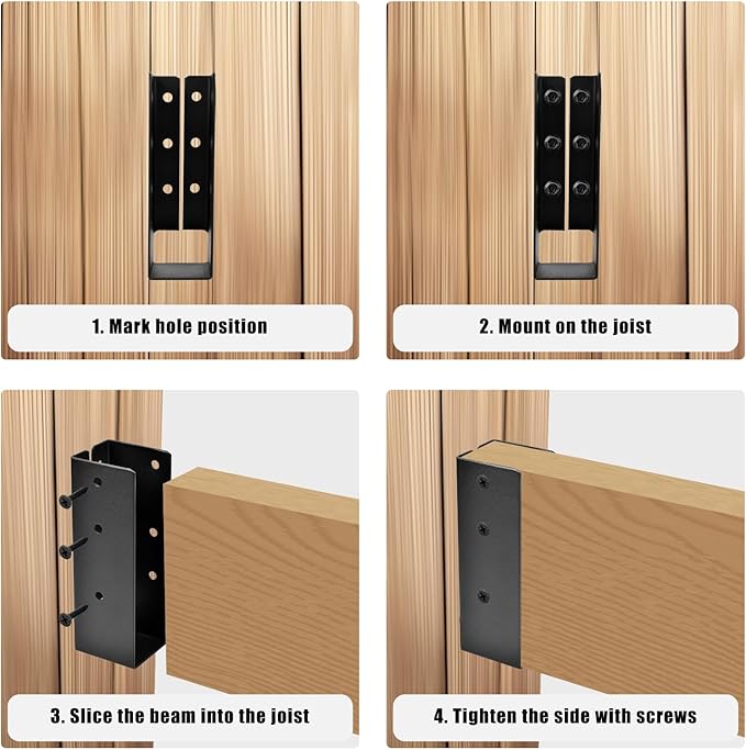 8 Pcs Upgraded Concealed Beam Hangers, 2"x6" Outdoor Concealed Flange, Q235B Steel Frame Bracket, Railing Bracket for Beam, Swing, Handrail, Fence 2"x6" (Black)