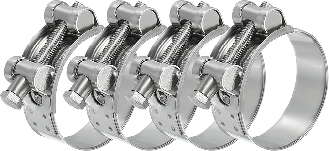 PATIKIL 52-55mm T-Bolt Hose Clamp, 4 Pack Intercooler Pipe Tube Clamps 304 Stainless Steel Radiator Hose Clamp for 2.05"-2.17" Pipe