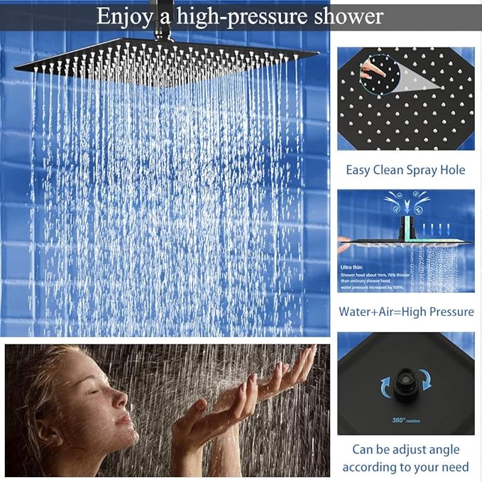 Matte Black Shower System, Knob Switch Diverter Shower Faucet Set with High Pressure Handheld Spray, Ceiling Mount 10 Inch Shower Head with 6 Inch Wall Mount Shower Head