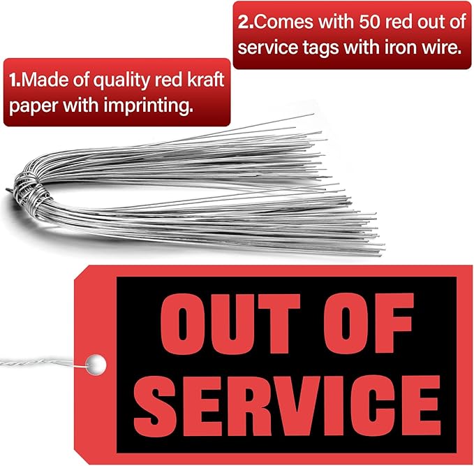 Spakon Out of Service Tags 6.22 x 3.15 Inches Maintenance Required Red Tags with 12 Inches Wires Attached for Machine Equipment Inspection Maintenance(50 Packs)