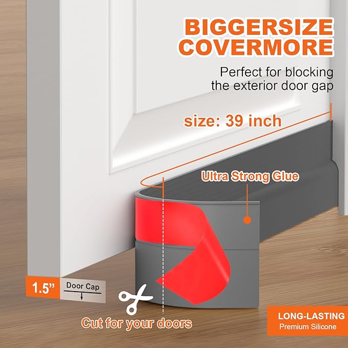 Door Draft Stopper, Door Sweep for Bottom of Door, Weather Stripping Door Seal, Under Door Gap Filler, Under Door Draft Blocker Soundproof/Insulator, Door stoppers (Gray, 39‘’)