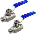 1/2" Male to Female Thread Full Port Ball Valves NPT 304 Stainless Steel for Water Oil Gas WOG1000 (Pack of 2)